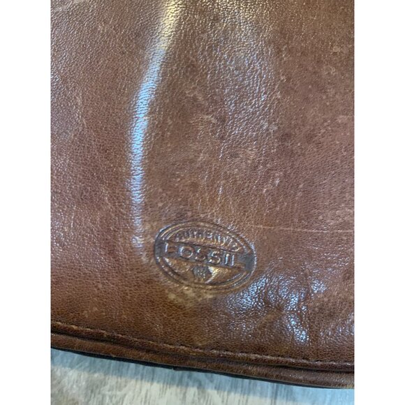 Vintage Fossil Brown Leather Boho Double Pocket Saddle Shoulder Cross Body Bag - Picture 5 of 8